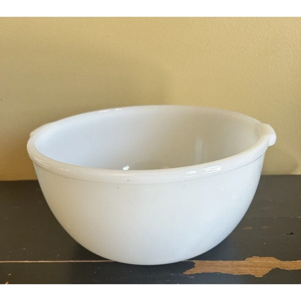 Vintage Glasbake Made‎ for Sunbeam Large White Milk Glass Mixer Mixing Bowl